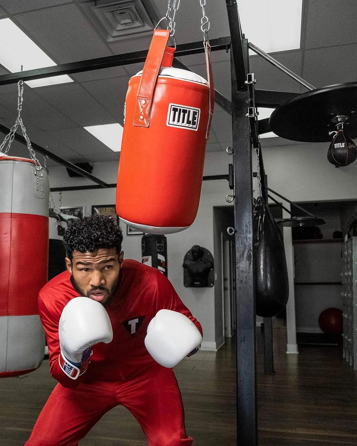 TITLE Boxing Leather Accuracy Heavy Bag, Red/White - Hanging Punching Bag for Boxing, Kickboxing - Head Hunter and Slipping Bag Equipment