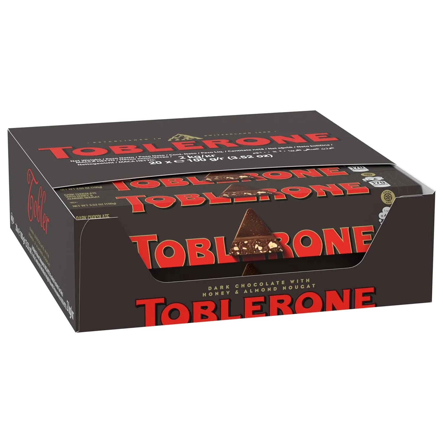 Toblerone Dark Chocolate Bar with Honey and Almond Nougat, 20 - 3.52 oz Bars