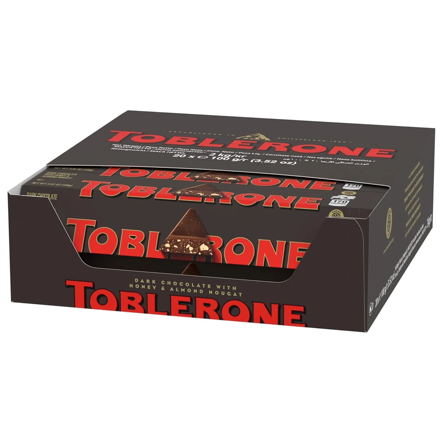 Toblerone Dark Chocolate Bar with Honey and Almond Nougat, 20 - 3.52 oz Bars