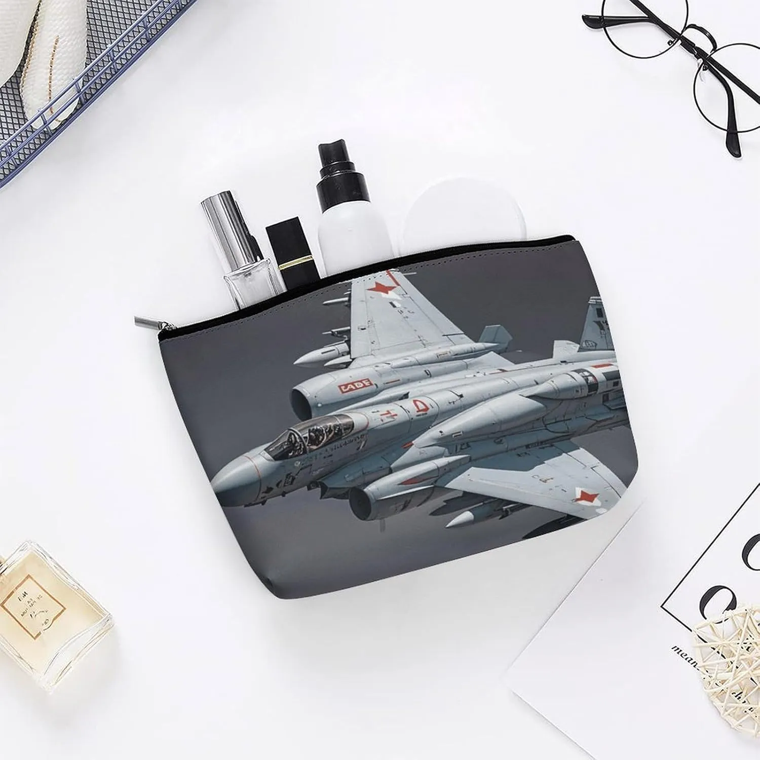 Toiletry Bag for Women Jet Fighter Cosmetic Bag Portable Capacity Travel Makeup Bags with Zipper Lightweight Cute Beauty Makeup Organizer for Traveling, Accessories, Essentials