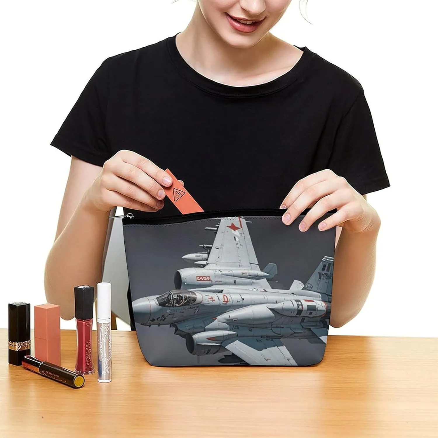 Toiletry Bag for Women Jet Fighter Cosmetic Bag Portable Capacity Travel Makeup Bags with Zipper Lightweight Cute Beauty Makeup Organizer for Traveling, Accessories, Essentials