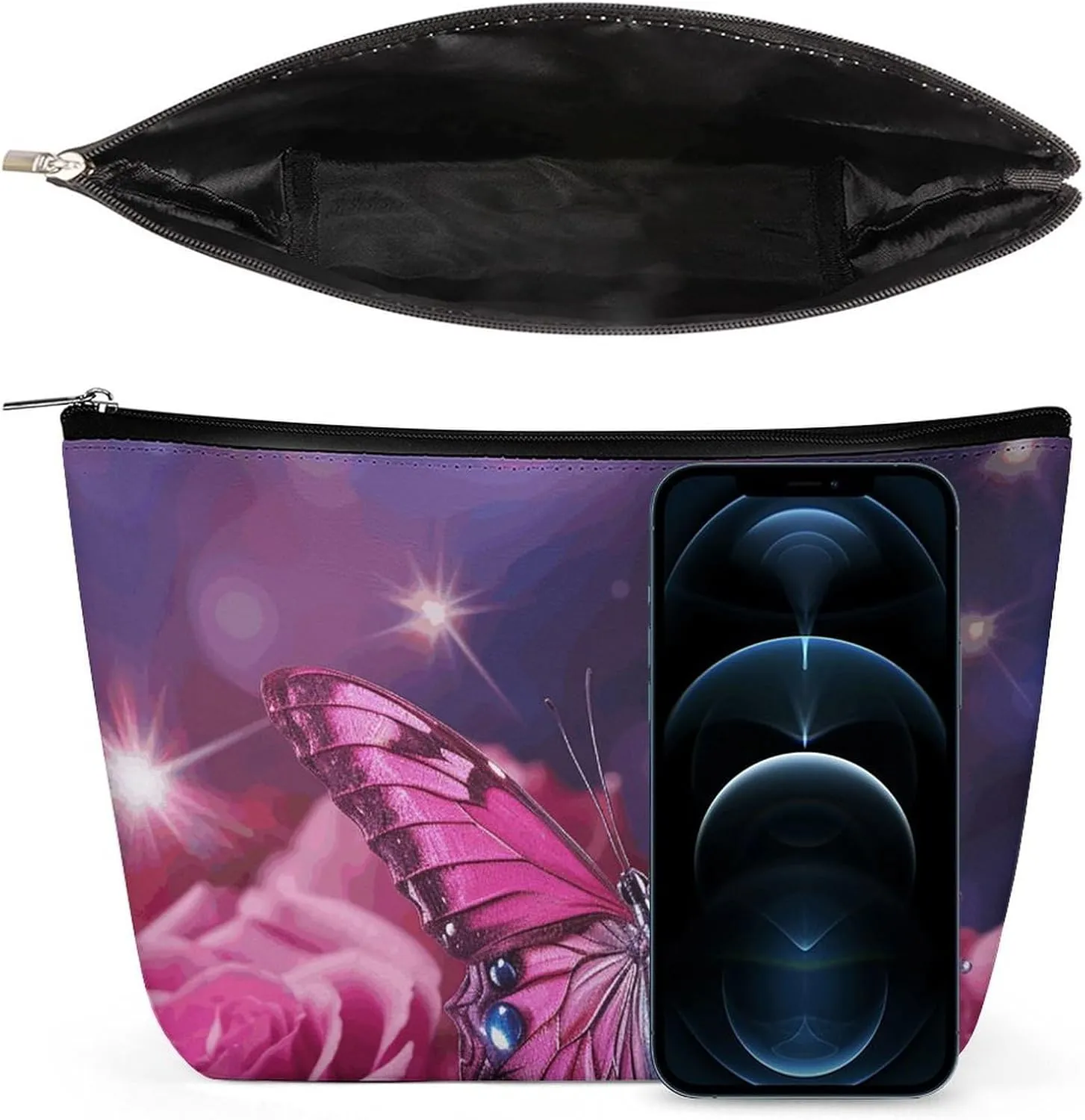 Toiletry Bag for Women Pink Butterfly Cosmetic Bag Portable Capacity Travel Makeup Bags with Zipper Lightweight Cute Beauty Makeup Organizer for Traveling, Accessories, Essentials