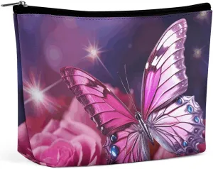 Toiletry Bag for Women Pink Butterfly Cosmetic Bag Portable Capacity Travel Makeup Bags with Zipper Lightweight Cute Beauty Makeup Organizer for Traveling, Accessories, Essentials