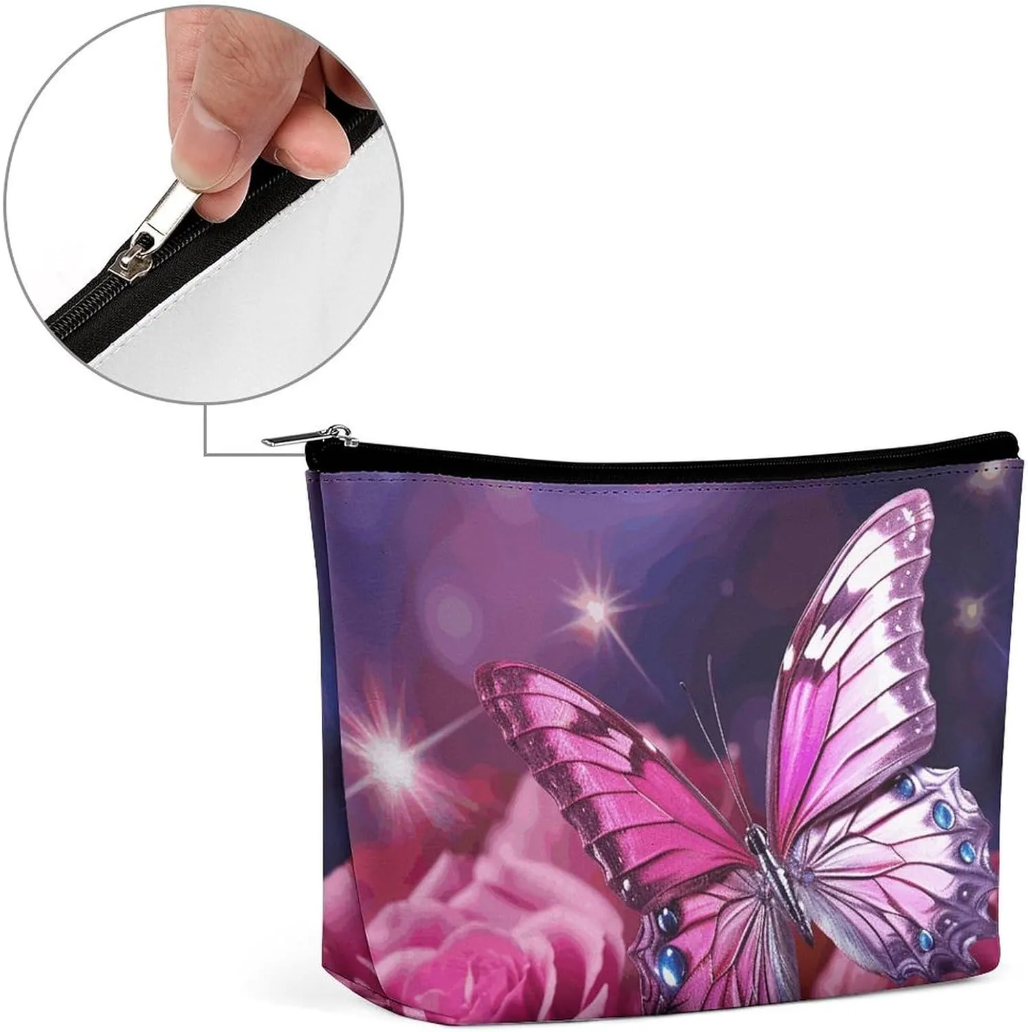 Toiletry Bag for Women Pink Butterfly Cosmetic Bag Portable Capacity Travel Makeup Bags with Zipper Lightweight Cute Beauty Makeup Organizer for Traveling, Accessories, Essentials