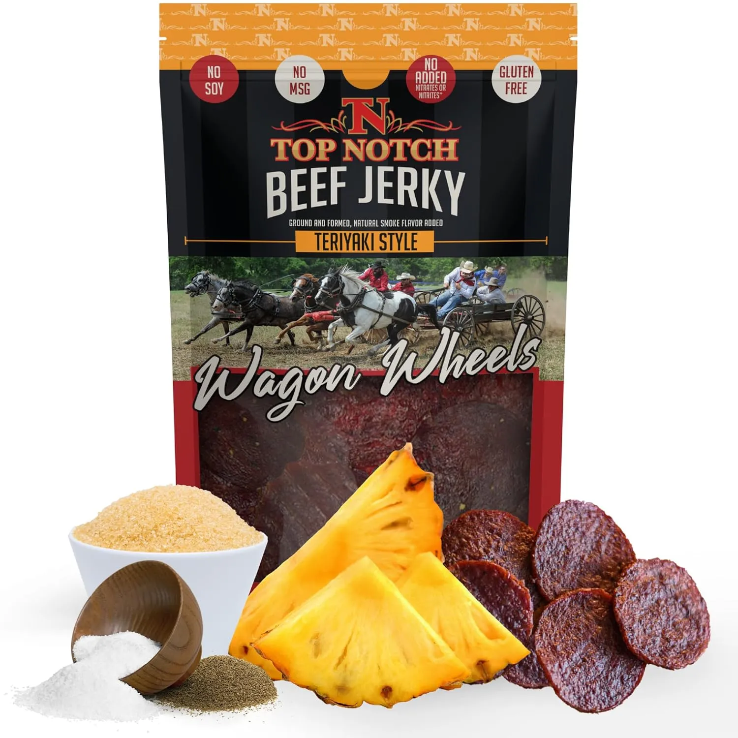 Top Notch Wagon Wheels Jerky - 10 oz Bag of Beef Jerky - High Protein Snacks for Kids and Adults Made From Locally Raised Beef - Flavorful Rounds of Premium Beef Jerky (Teriyaki)