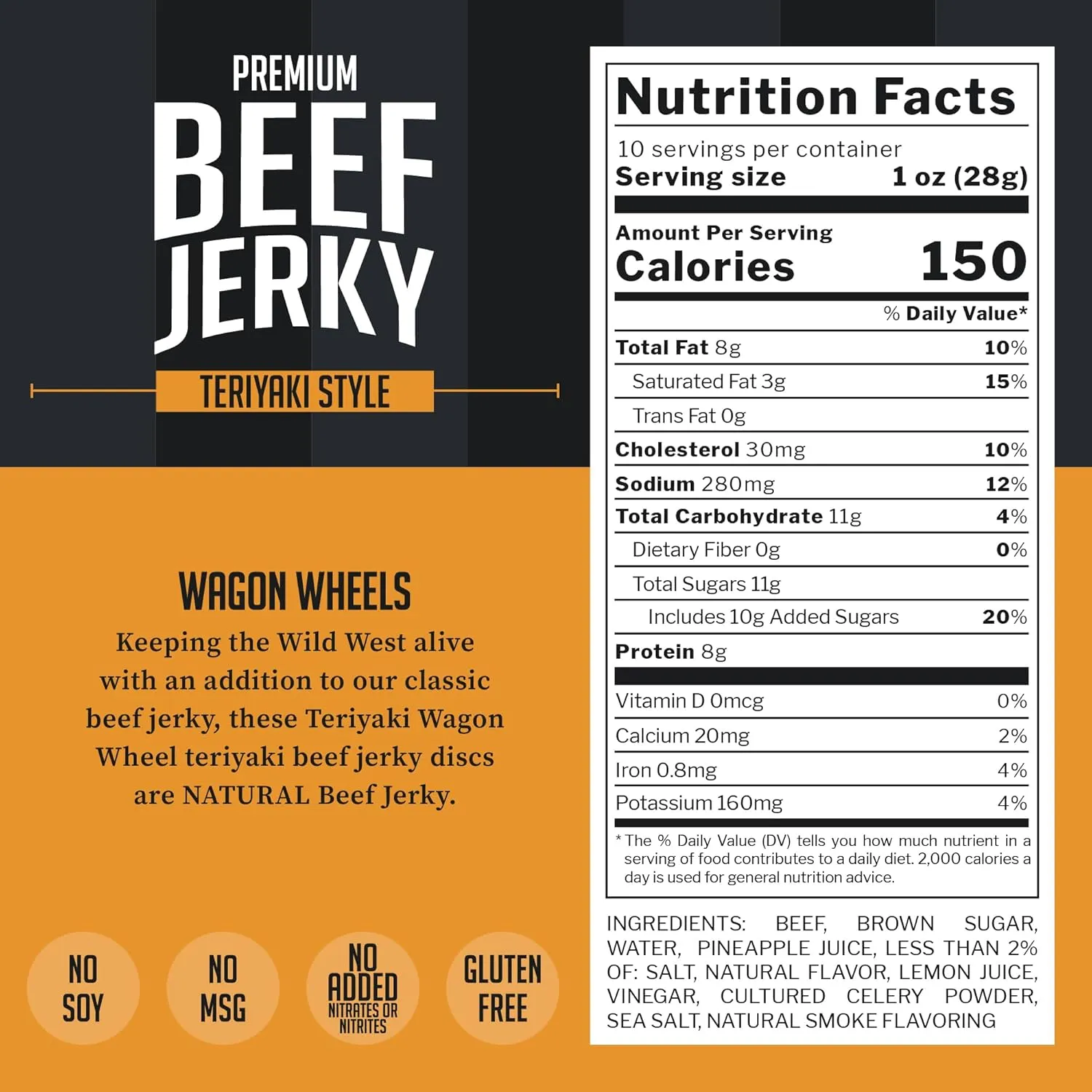 Top Notch Wagon Wheels Jerky - 10 oz Bag of Beef Jerky - High Protein Snacks for Kids and Adults Made From Locally Raised Beef - Flavorful Rounds of Premium Beef Jerky (Teriyaki)