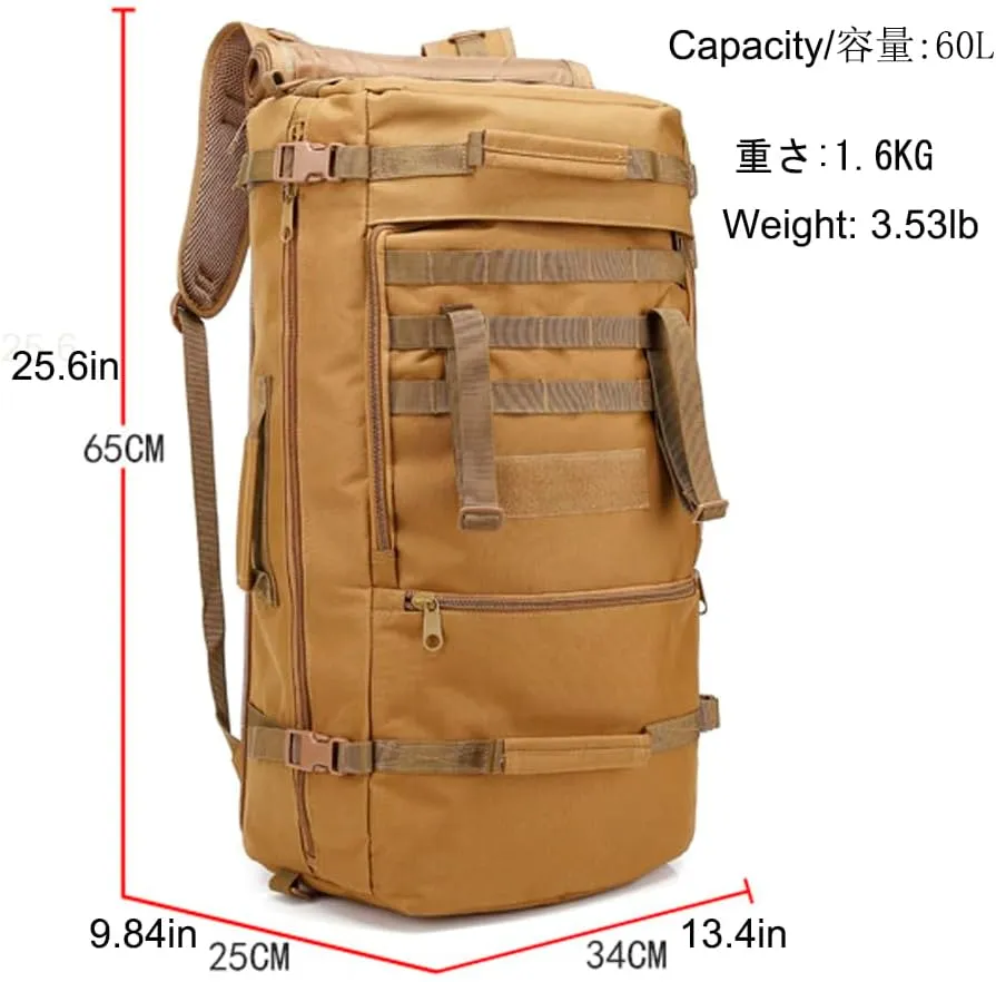 Travel Backpack 60L Hiking Bag 3 Way Day pack Extra Large 3~7 Day Bug Out Molle Survival Rucksack