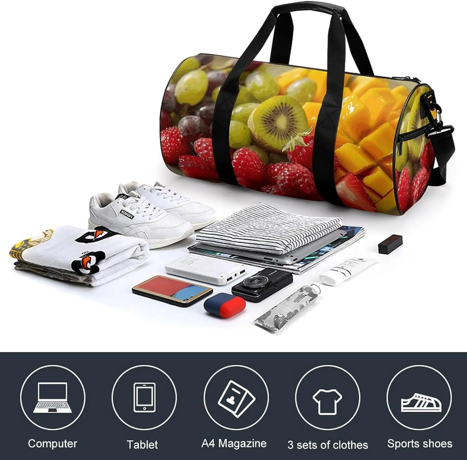 Travel Duffel Bag for Men And Women,A Plate of Fruit Waterproof Sports Fitness Bag Portable Travel Duffel Bag