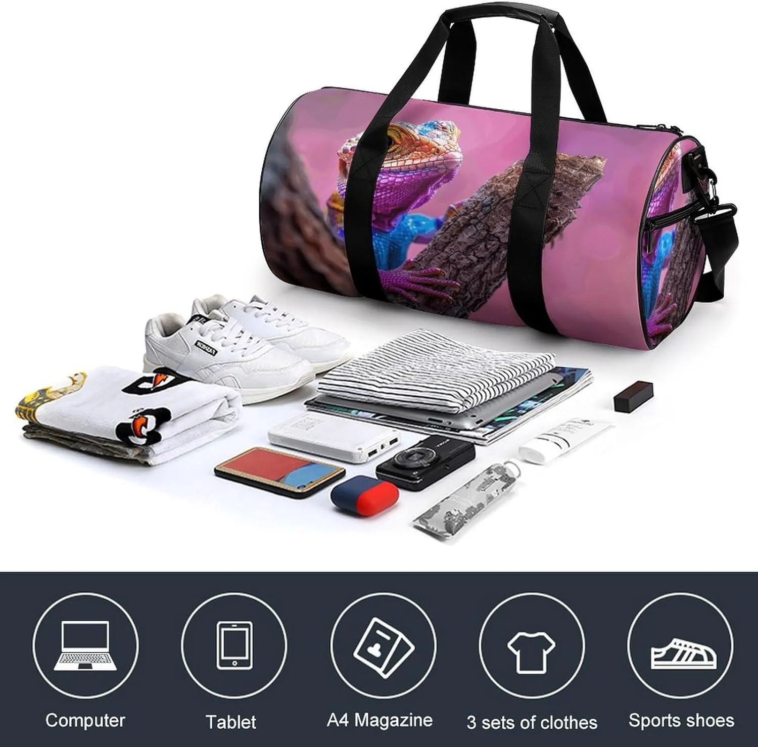 Travel Duffel Bag for Men And Women,Lizard on The Branch Waterproof Sports Fitness Bag Portable Travel Duffel Bag
