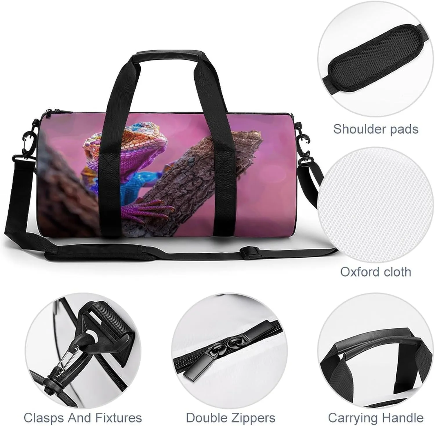 Travel Duffel Bag for Men And Women,Lizard on The Branch Waterproof Sports Fitness Bag Portable Travel Duffel Bag