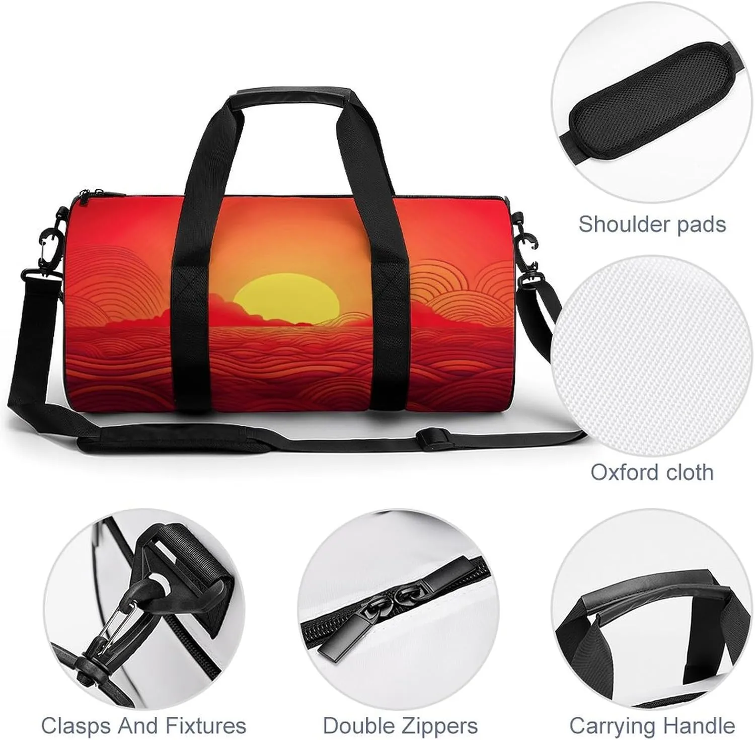 Travel Duffel Bag for Men And Women,Red Sunrise Waterproof Sports Fitness Bag Portable Travel Duffel Bag