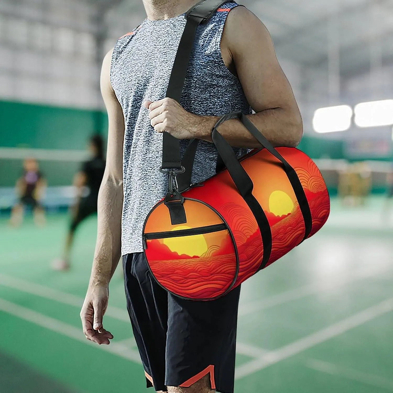 Travel Duffel Bag for Men And Women,Red Sunrise Waterproof Sports Fitness Bag Portable Travel Duffel Bag