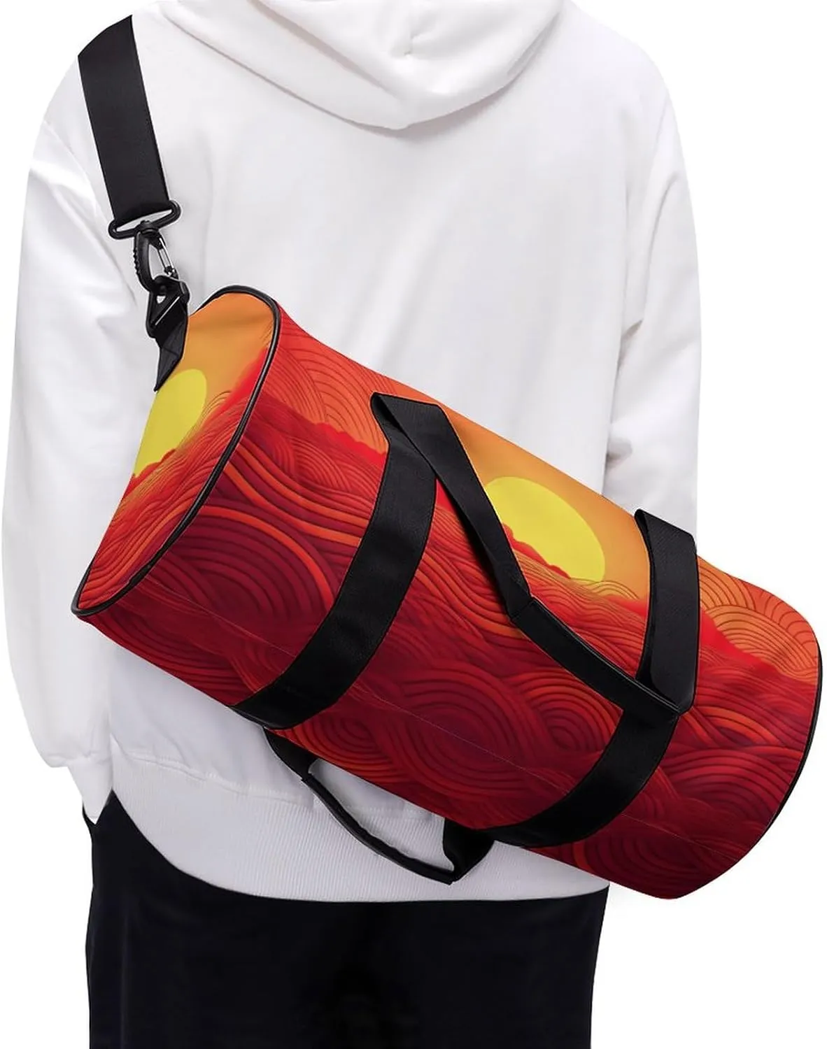 Travel Duffel Bag for Men And Women,Red Sunrise Waterproof Sports Fitness Bag Portable Travel Duffel Bag
