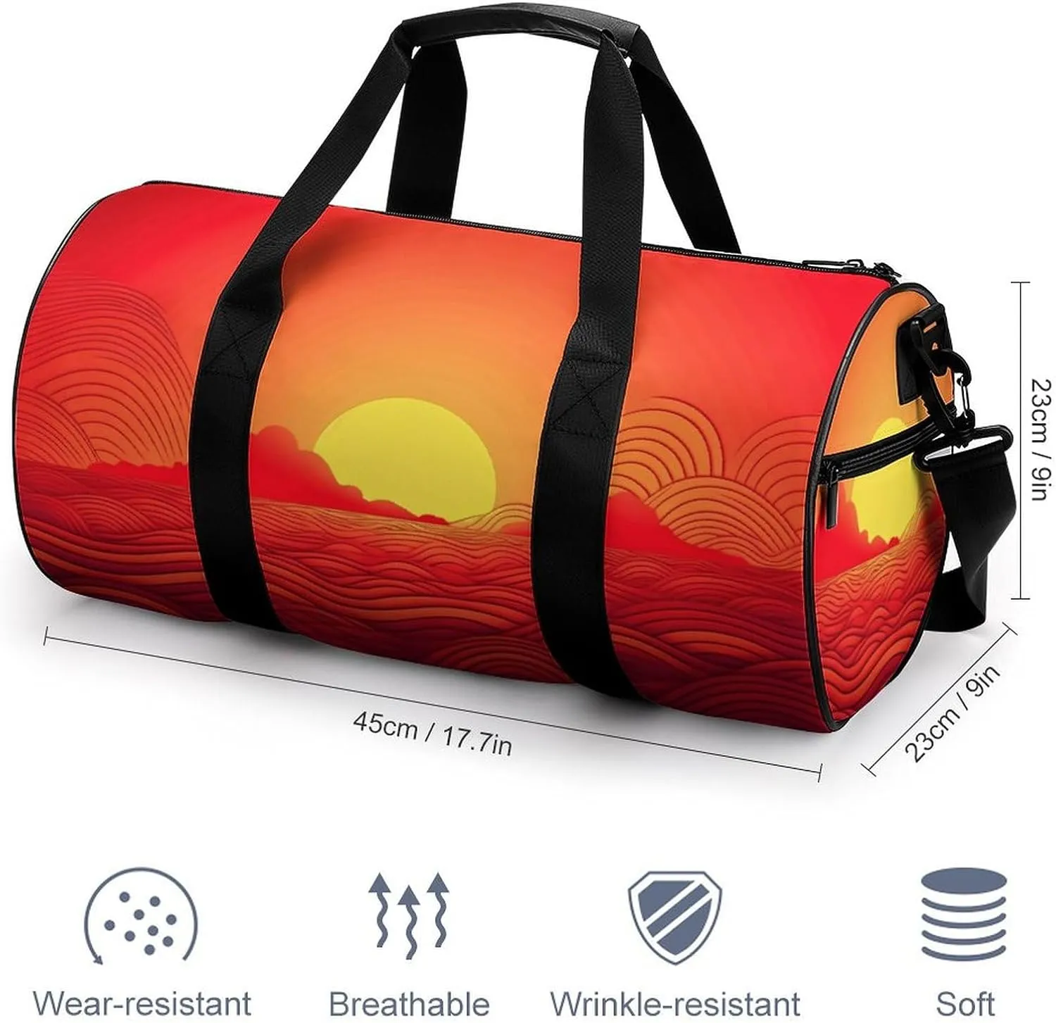 Travel Duffel Bag for Men And Women,Red Sunrise Waterproof Sports Fitness Bag Portable Travel Duffel Bag
