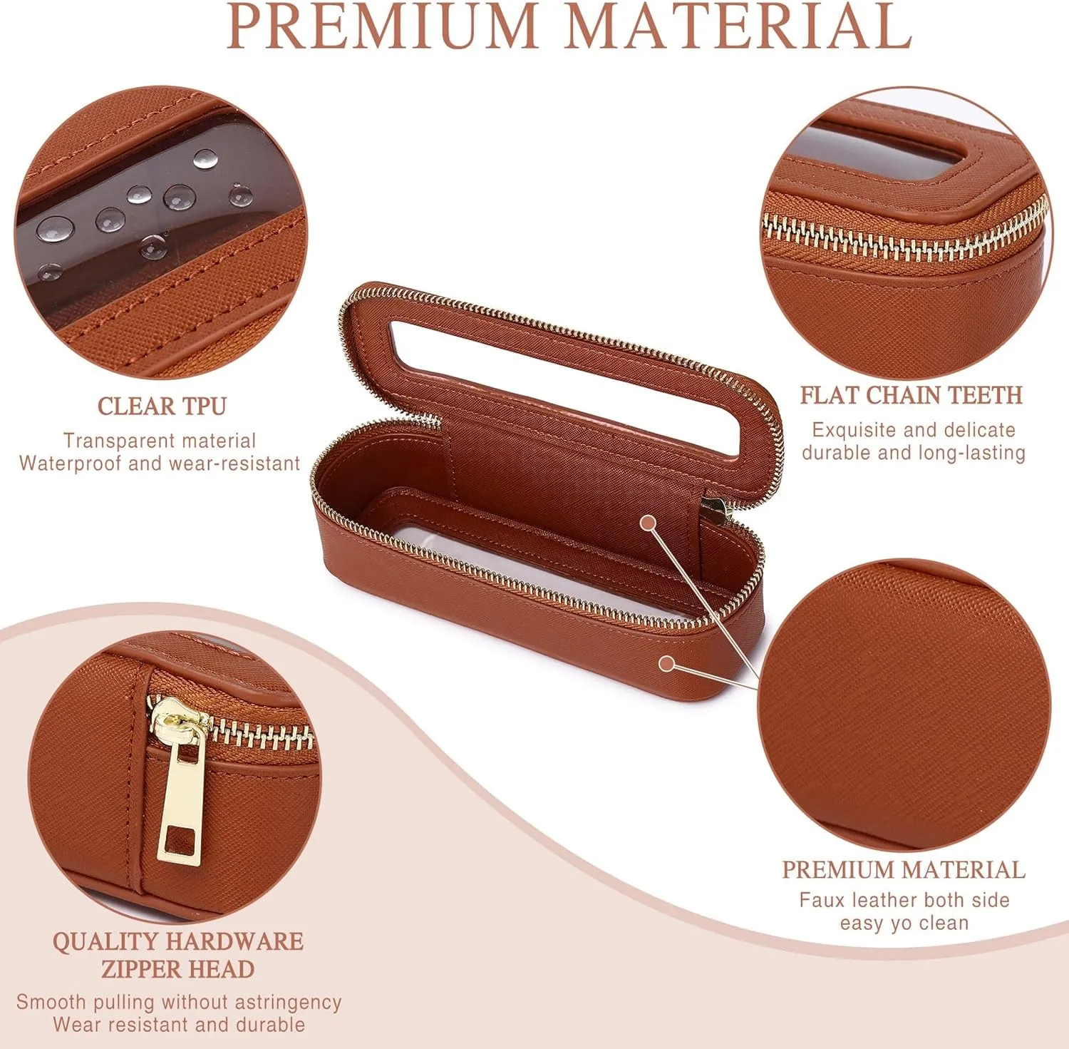 Travel Makeup Set Waterproof Transparent Cosmetic Bag and Toiletry Bag Makeup Brush case with Zipper Car Essentials for Women (Brown, L M SLIM)