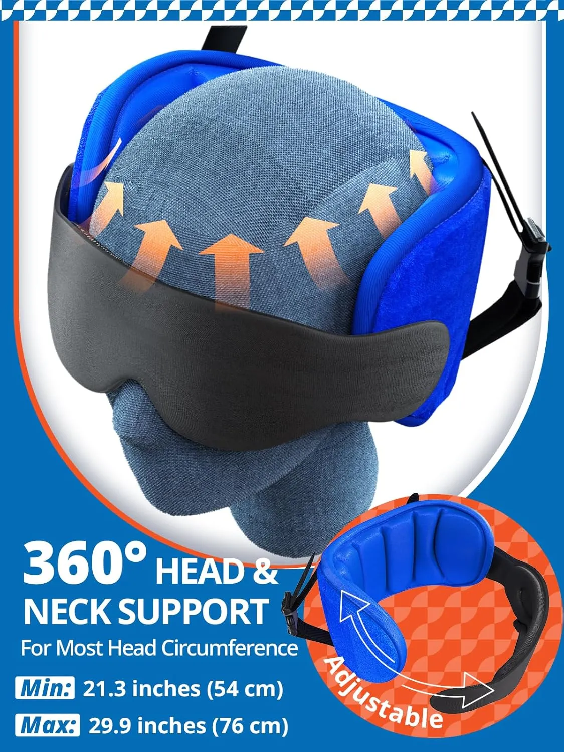 Travel Pillows for Airplanes, Airplane Pillow for Long Flight, Airplane Head Strap with Sleep Eye Mask, 360° Headrest for Car Road Trip, Stop Bobblehead, FSA HSA Eligible Approved, Red