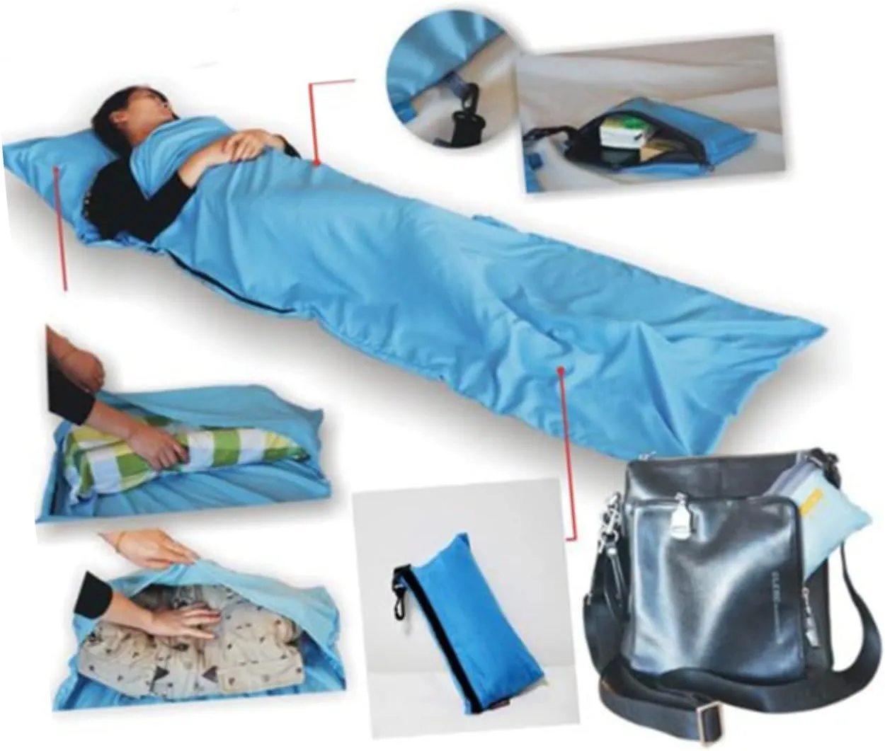 Travel Sleeping Bag Single Person Sky Blue Lightweight Compact Quick for Camping Hotel