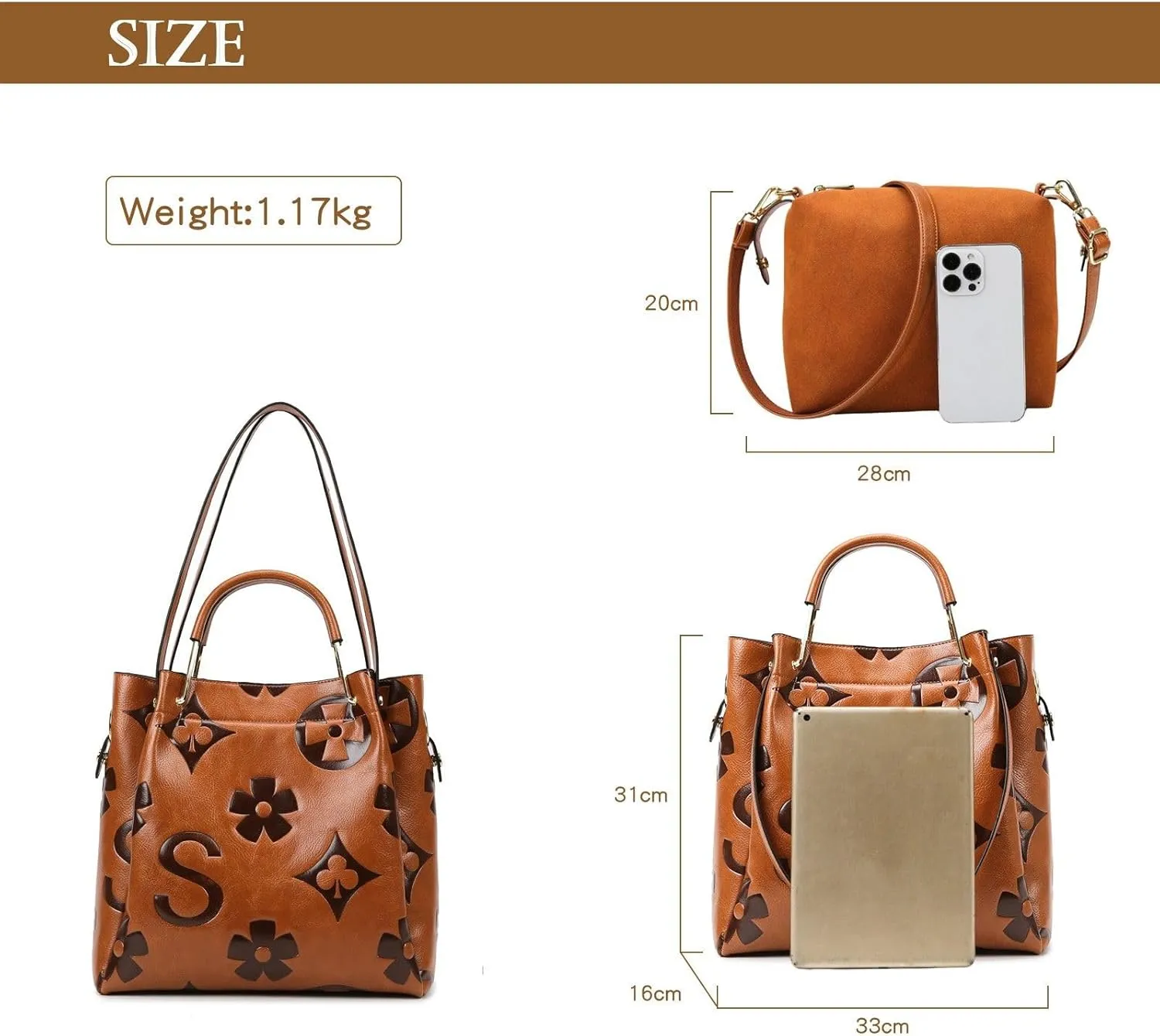 Travistar Floral Handbags Purses Women - Embossed Leather Top Handle Handbag Set Large Shoulder Bag Ladies Bucket Hobo Tote