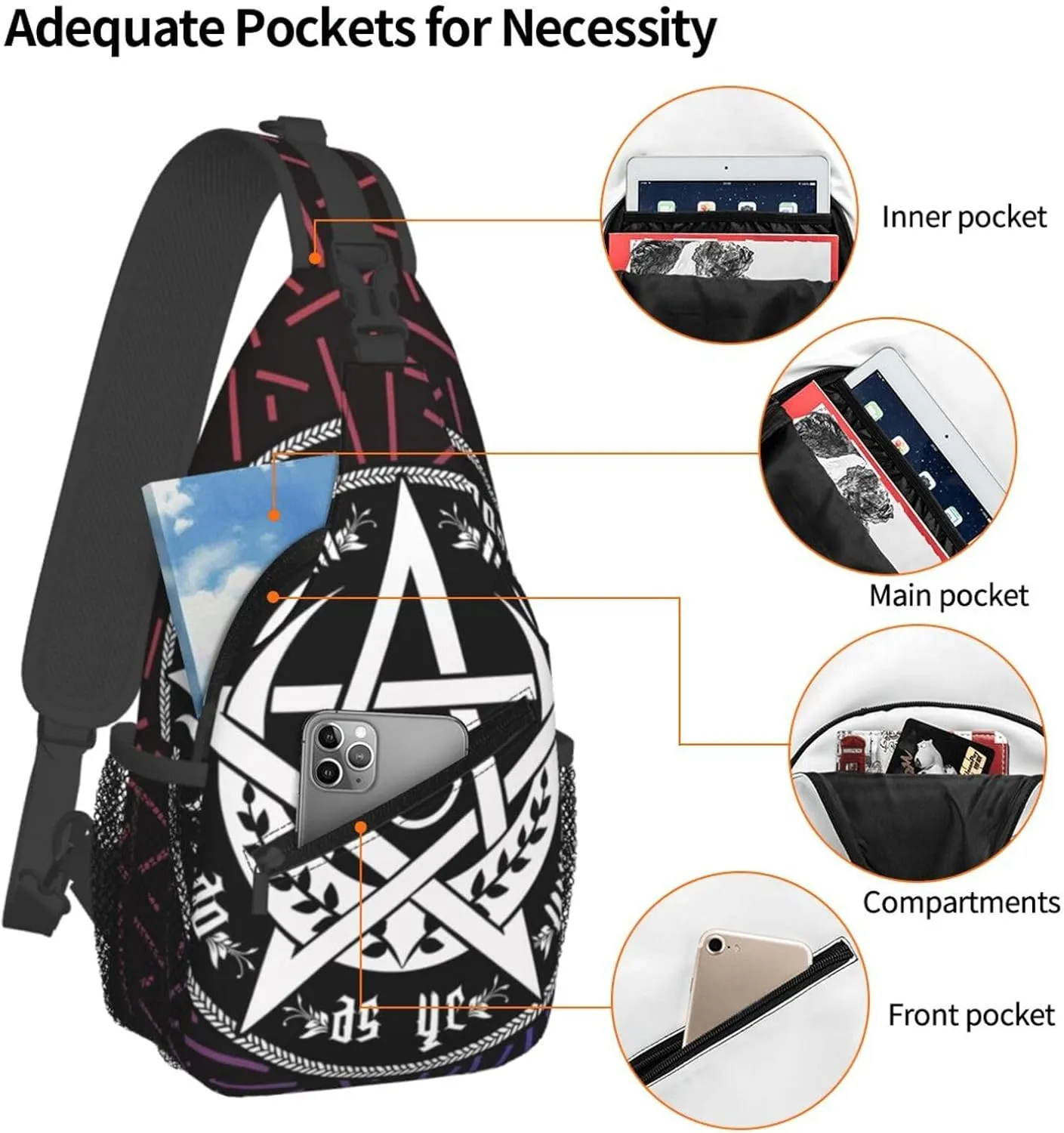 Triple Moon Pentacle Pagan National Small Crossbody Backpack Sling Bag For Men Women Mini One Shoulder Chest Bags Gym Sport Travel Hiking Daypack