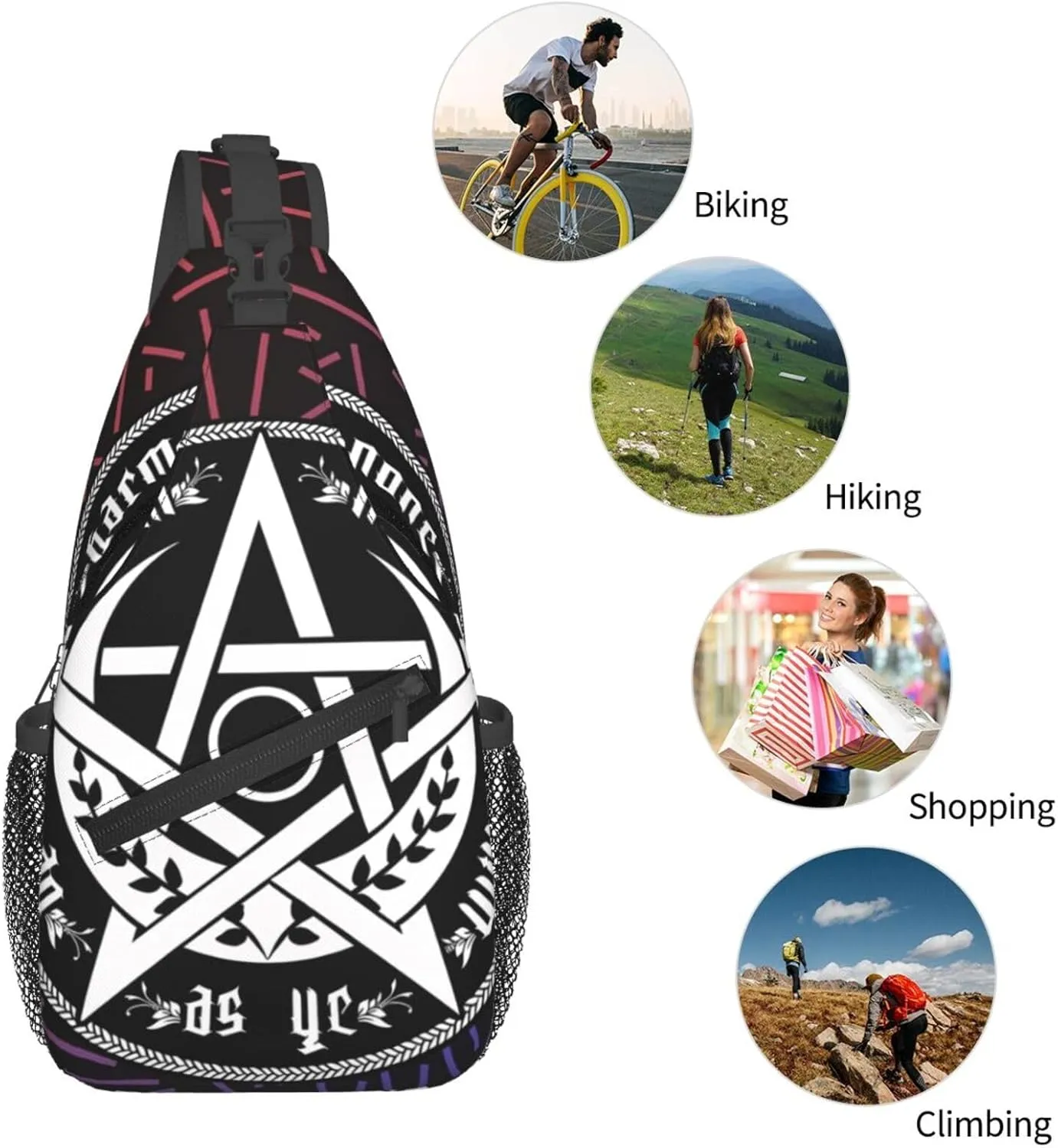 Triple Moon Pentacle Pagan National Small Crossbody Backpack Sling Bag For Men Women Mini One Shoulder Chest Bags Gym Sport Travel Hiking Daypack