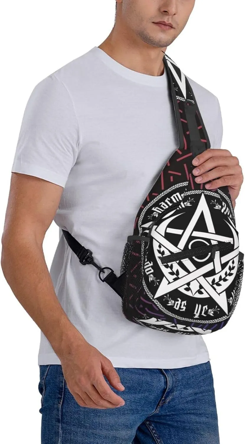 Triple Moon Pentacle Pagan National Small Crossbody Backpack Sling Bag For Men Women Mini One Shoulder Chest Bags Gym Sport Travel Hiking Daypack