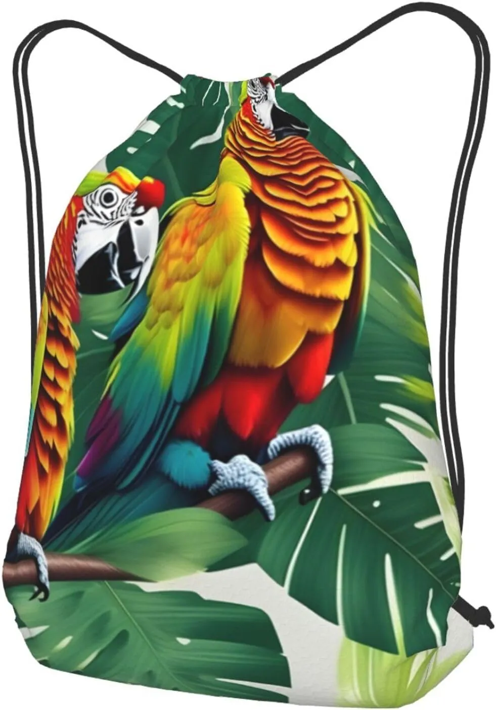 Tropical Flower Leaf Parrot Drawstring Cinch Backpack Polyester Sack Pack String Bag For Hiking Camping Adventure