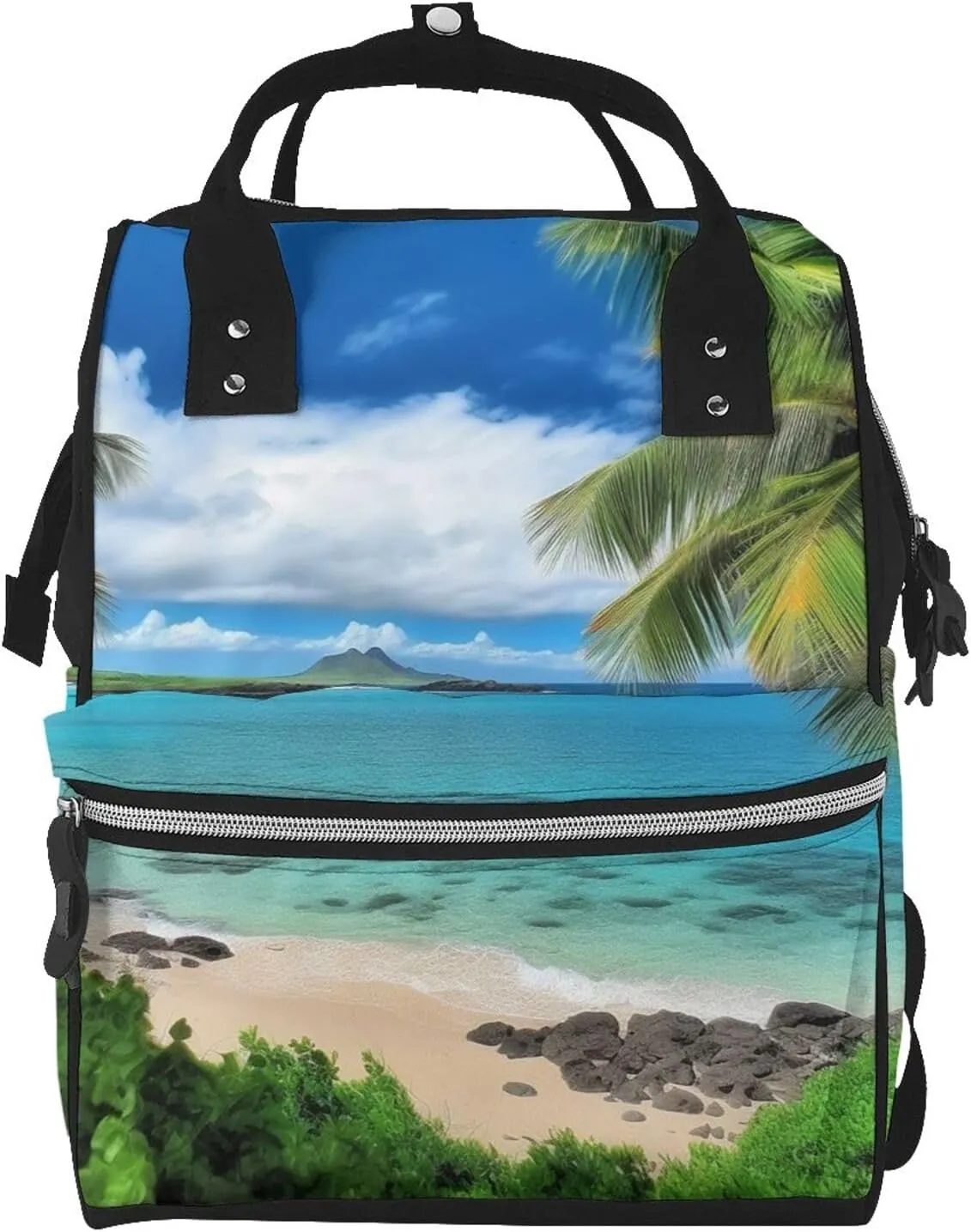 Tropical Palm Tree Hawaii Beach Diaper Bag Essentials Travel Tote Nappy Backpack Large Capacity Mummy Backpack Multifunction Waterproof Teacher Nurse Bag 15.7 inch Work laptop Bags