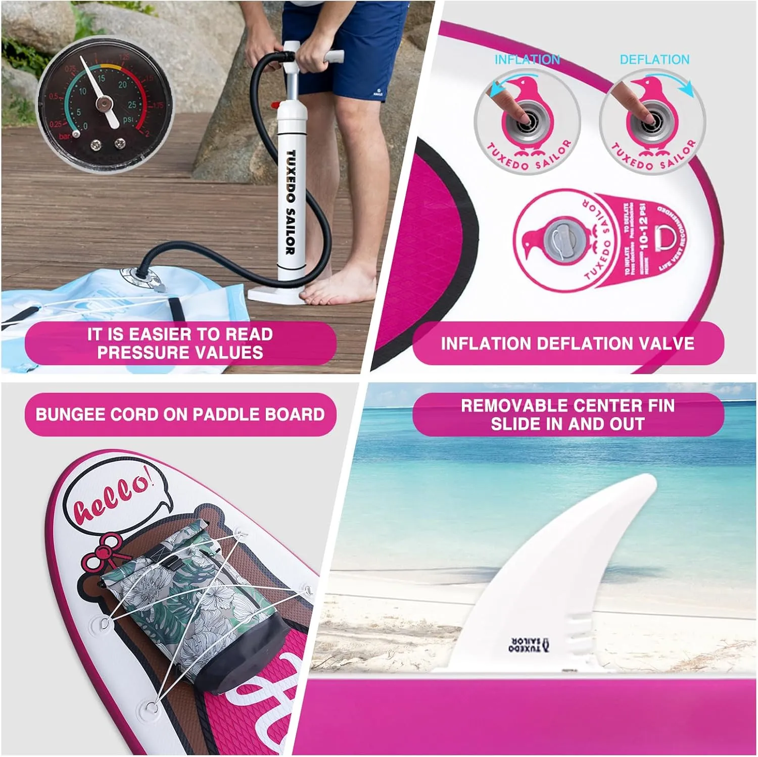 Tuxedo Sailor Inflatable Stand Up Paddle Board with Paddle Board Accessories for Kids and Adult