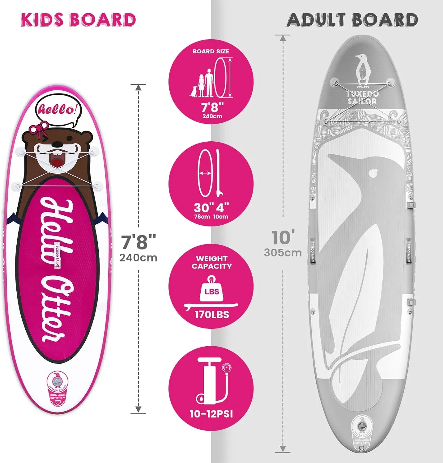 Tuxedo Sailor Inflatable Stand Up Paddle Board with Paddle Board Accessories for Kids and Adult