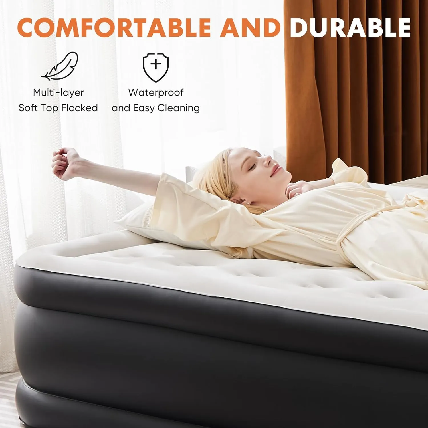 Twin Air Mattress with Built-in Pump - 18" Heavy-Duty Inflatable Bed, 660lbs Capacity & Ultra-Quiet Operation | Portable Guest Mattress for Home/Camping, Quick Inflation & Compact Storage (Black)