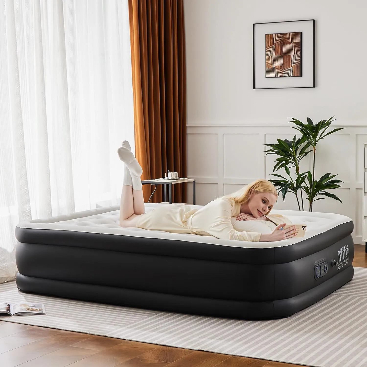 Twin Air Mattress with Built-in Pump - 18" Heavy-Duty Inflatable Bed, 660lbs Capacity & Ultra-Quiet Operation | Portable Guest Mattress for Home/Camping, Quick Inflation & Compact Storage (Black)
