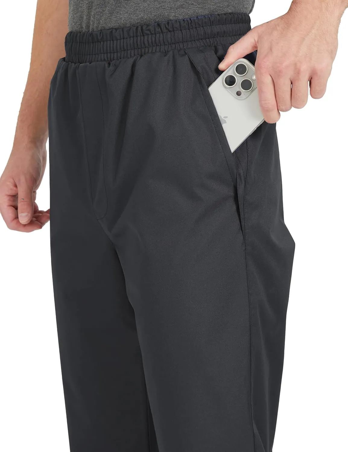Ubon Men's Black Waterproof Rain Pants, Packable Golf Hiking Pants