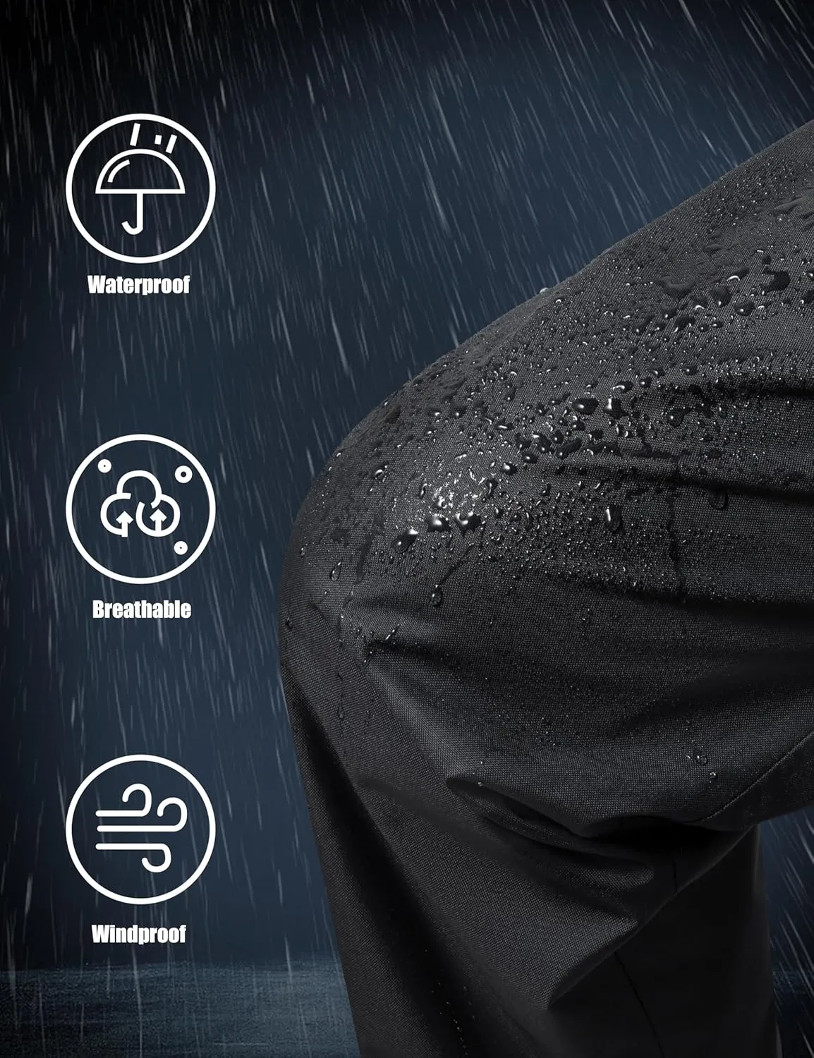 Ubon Men's Black Waterproof Rain Pants, Packable Golf Hiking Pants
