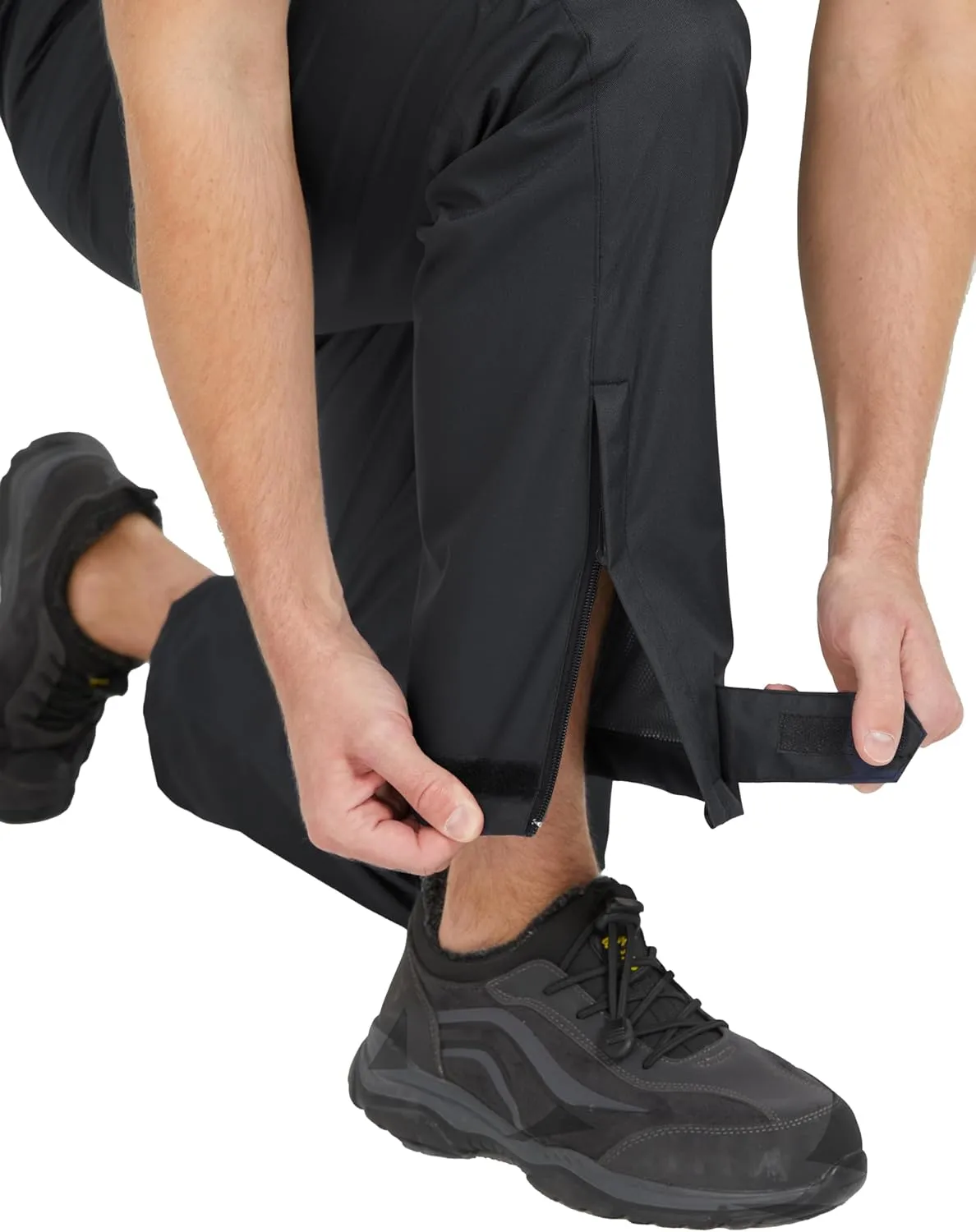 Ubon Men's Black Waterproof Rain Pants, Packable Golf Hiking Pants