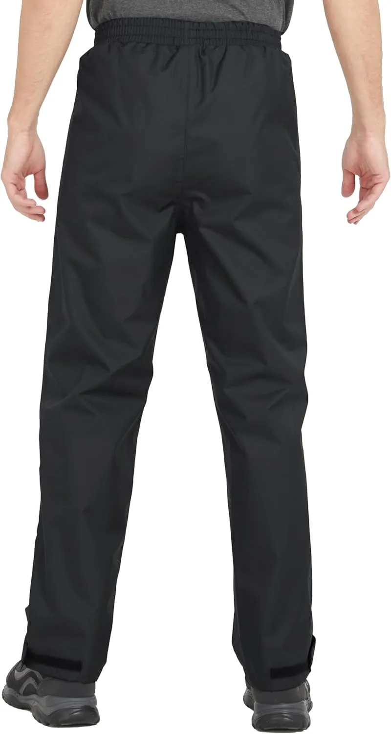 Ubon Men's Black Waterproof Rain Pants, Packable Golf Hiking Pants