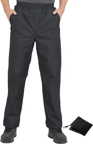 Ubon Men's Black Waterproof Rain Pants, Packable Golf Hiking Pants