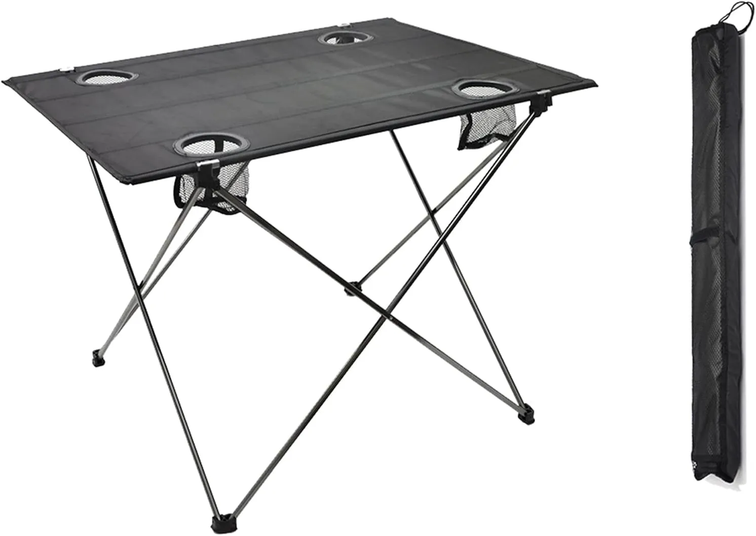 Ultra-Light Aluminum Alloy Camping Table Folding Beach Portable Table Outdoor Backpacking Roll Up Desk Furniture with Cup Holders,Gray