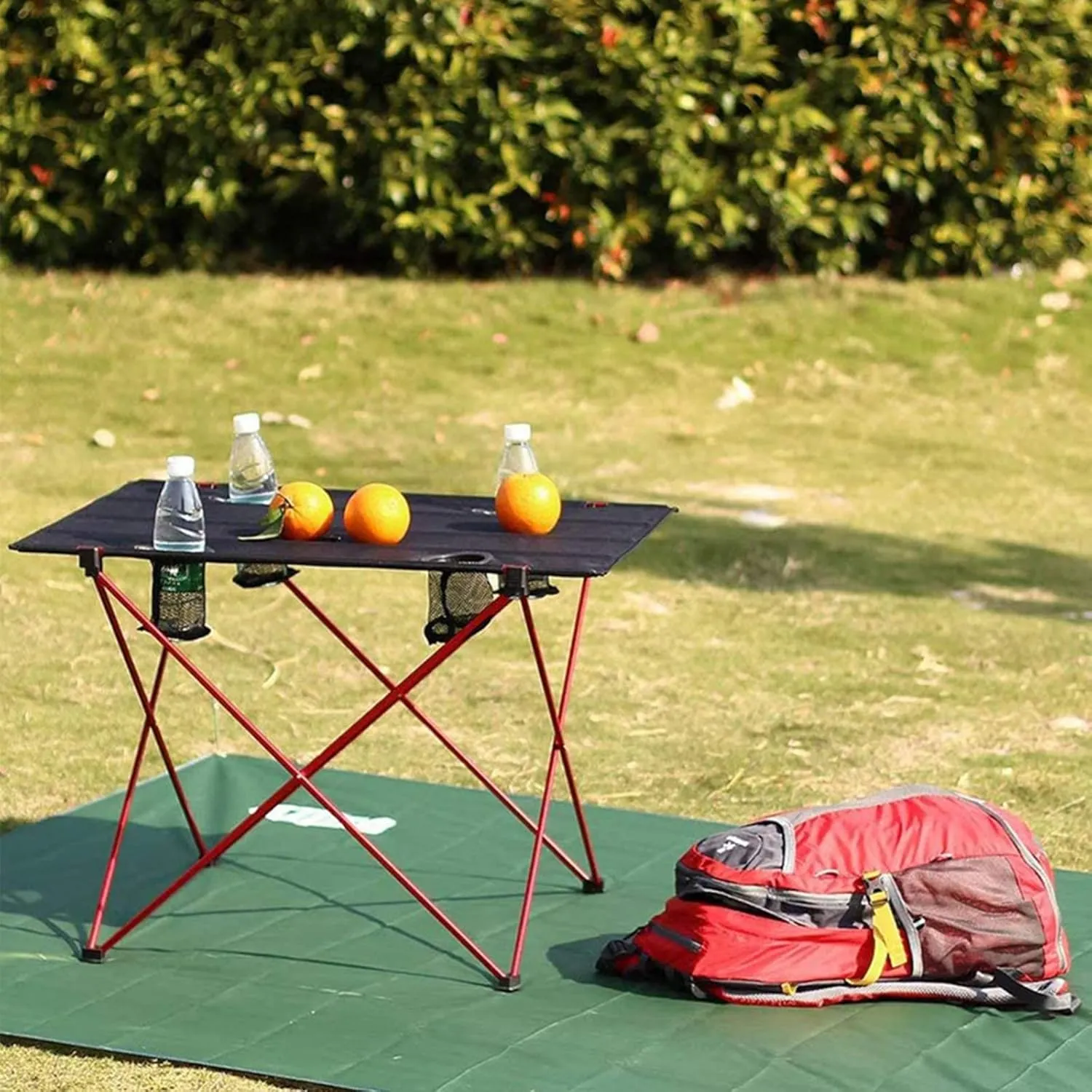 Ultra-Light Aluminum Alloy Camping Table Folding Beach Portable Table Outdoor Backpacking Roll Up Desk Furniture with Cup Holders,Gray