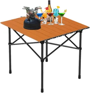 Ultralight Camping Table, Portable Aluminum Folding Table with Carry Bag, Compact Design for Camping, Beach, Travel, and Outdoor Use Wood Color 50×53×50cm/19.7×20.9×19.7in