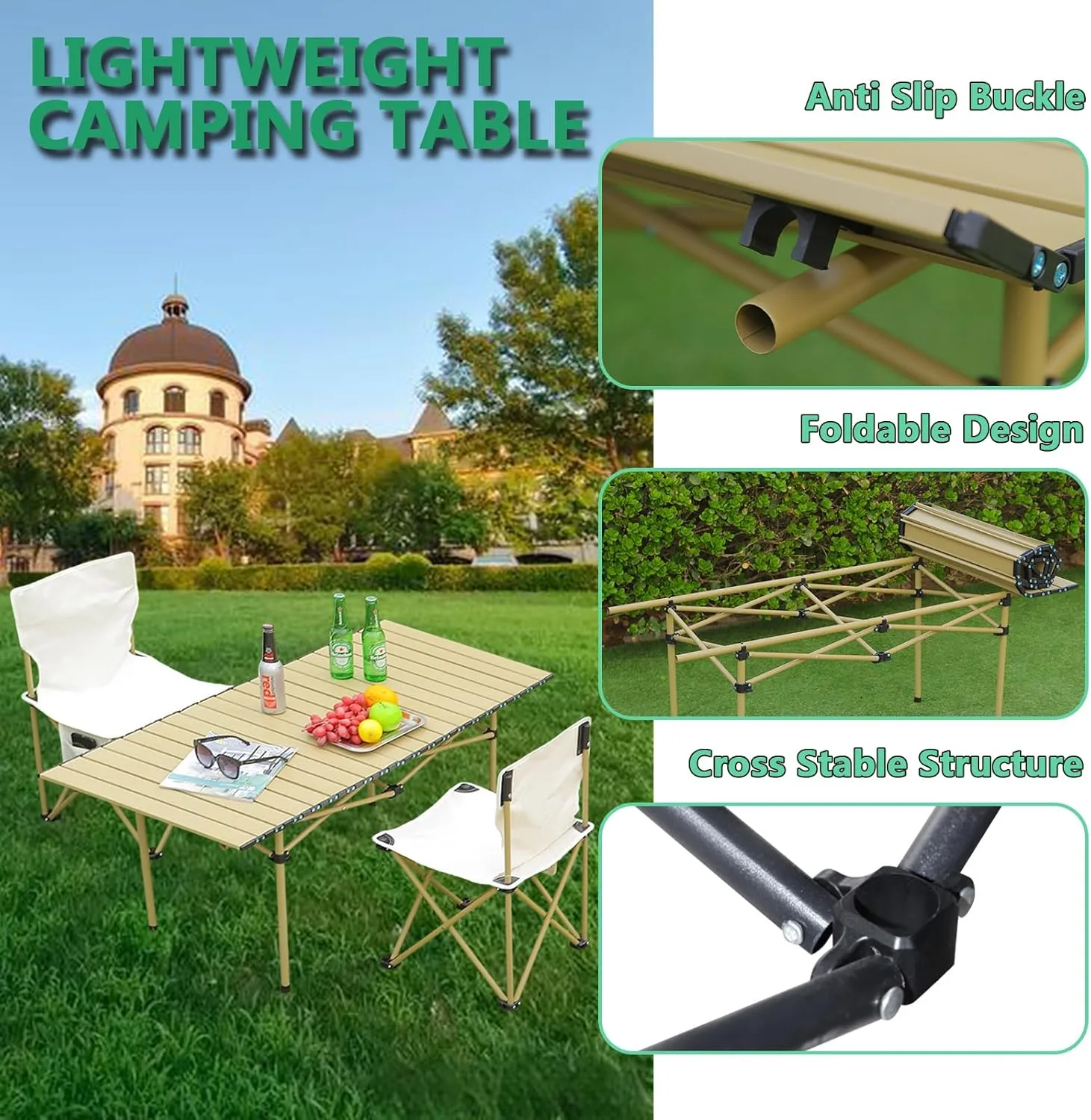 Ultralight Camping Table, Portable Aluminum Folding Table with Carry Bag, Compact Design for Camping, Beach, Travel, and Outdoor Use Wood Color 50×53×50cm/19.7×20.9×19.7in