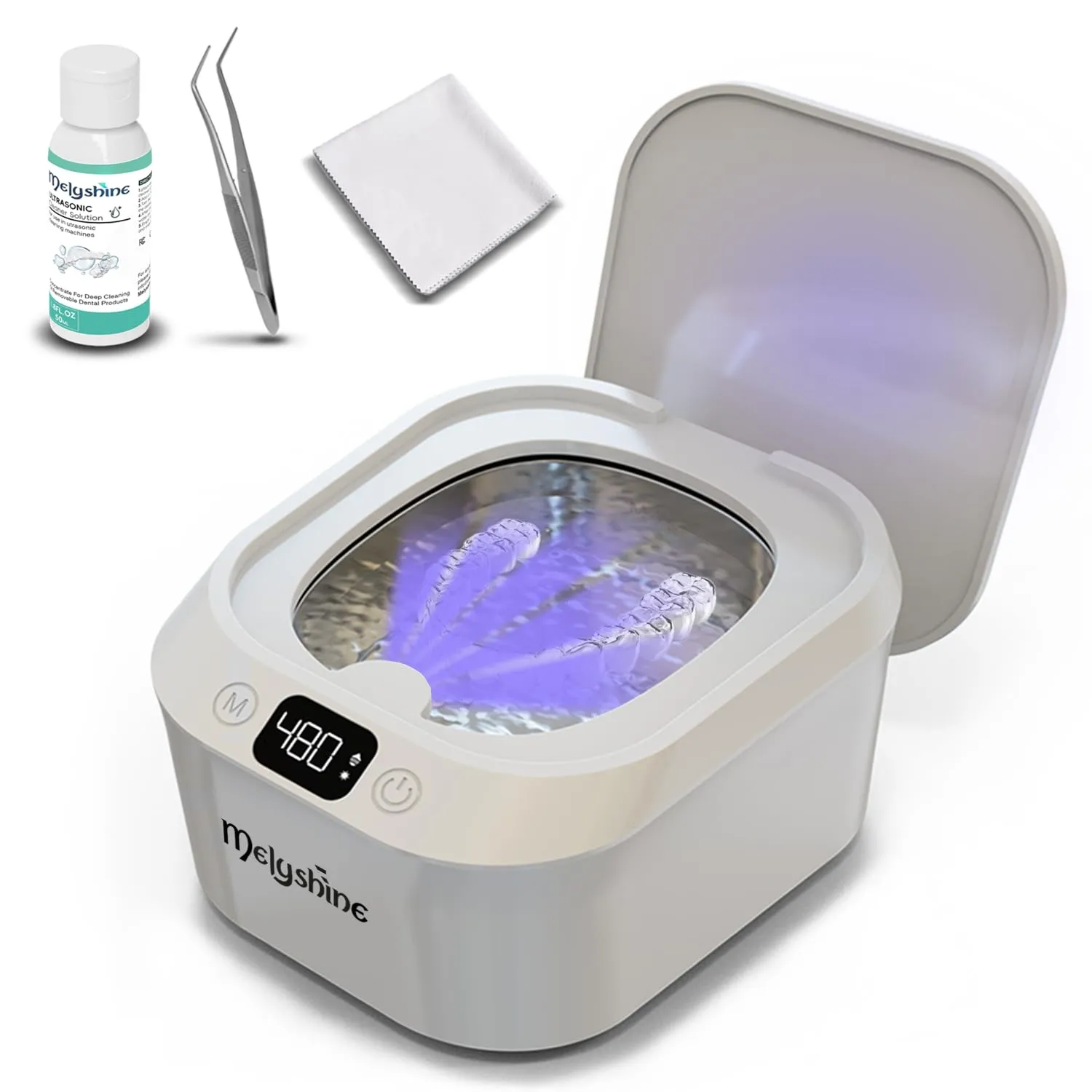 Ultrasonic Retainer Cleaner Machine With Cleaning Solution, Tweezers and Cleaning Wipe & Ultrasonic Jewelry Cleaner, 3 Modes Cleaner For Retainers, 48 kHZ, 220 ml Ultrasonic Cleaner