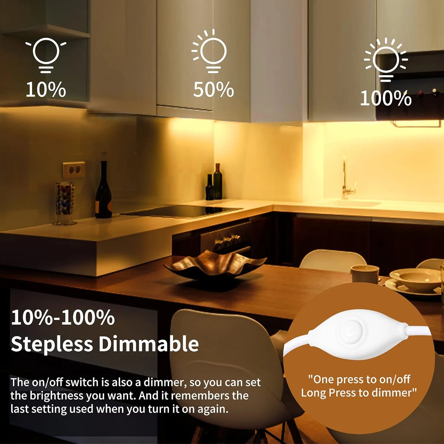 Under Cabinet Lighting, 2pcs 12" 3000K Dimmable LED Closet Light, USB Plug, Memory Function, Linkable LED Cabinet Light Bar for Kitchen, Plug-in Workbench Light, Super Slim LED Light Bar for Room