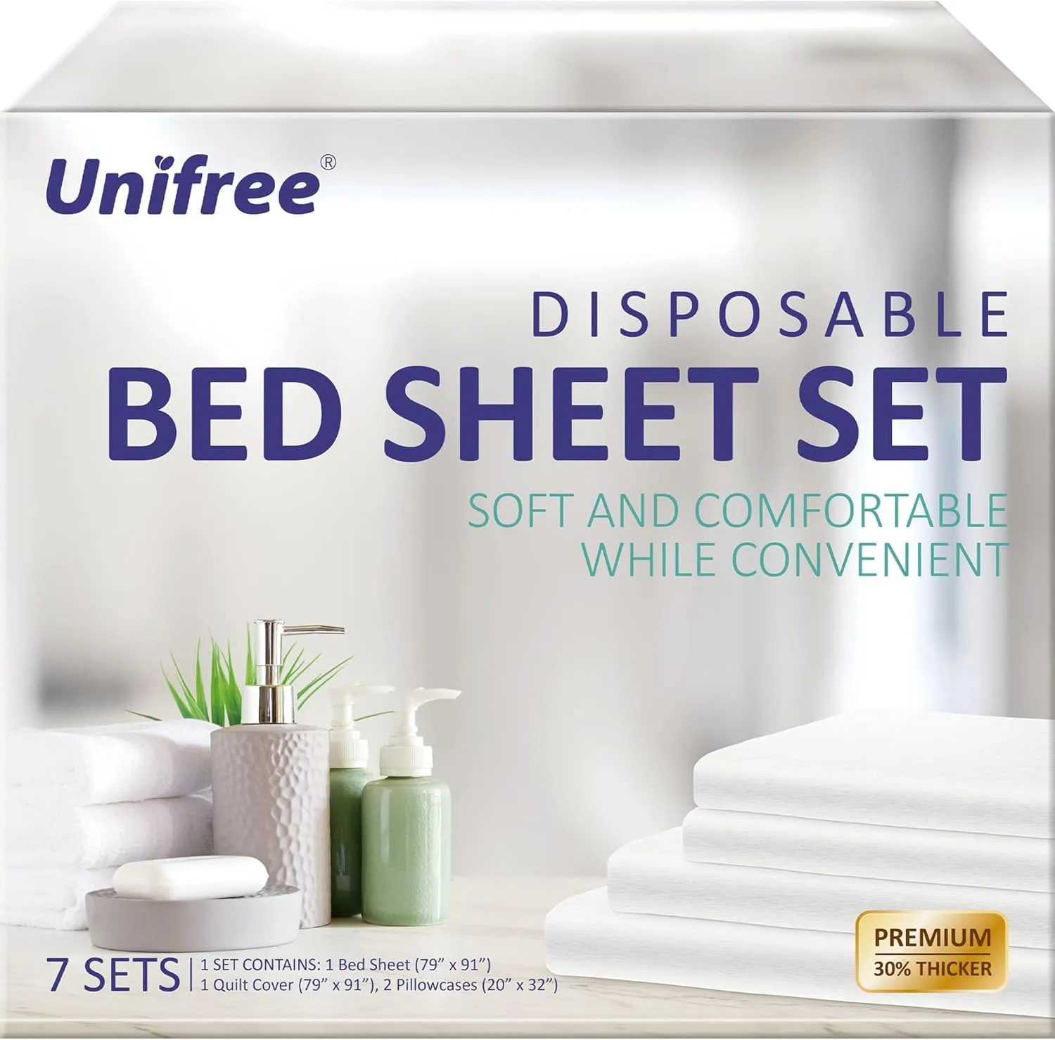 UNIFREE 7 Sets Disposable Bed Sheets Travel Sheets for Hotel,Portable Bedding Cover Bedspread, Disposable Bedding Set (79" *91")