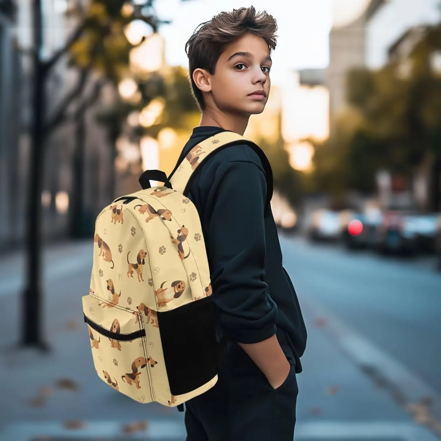 Unisex's Cute Large Backpack Baguio Hound Dog Paw Prints Fashion Muti Zipper Pockets Computer Laptop Rucksack Double zipper Daypack for Picnic Outdoor