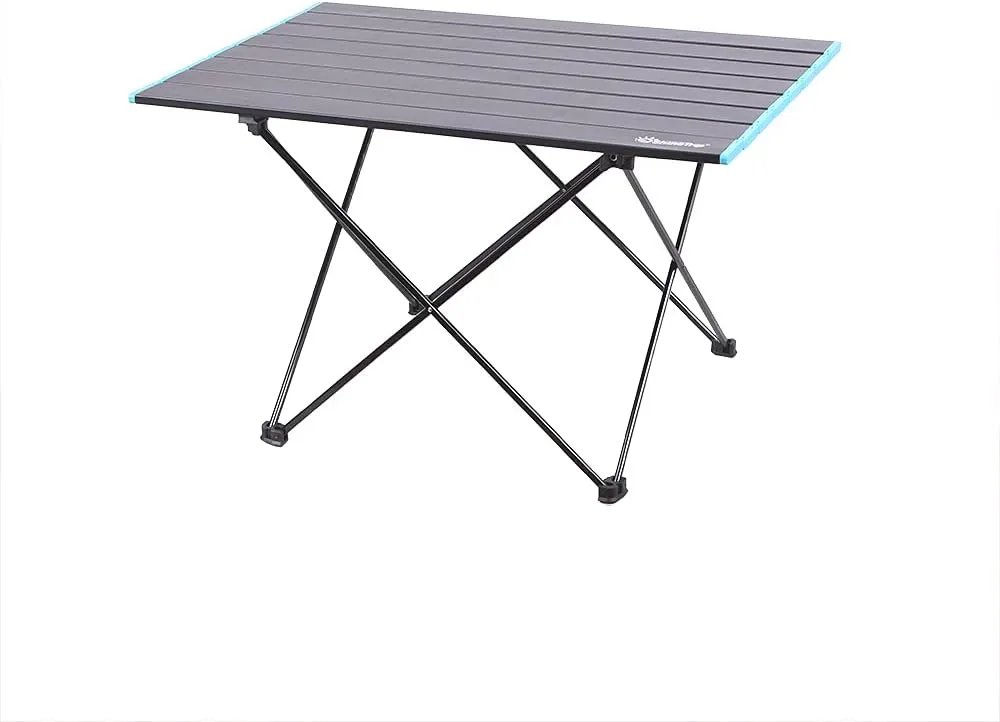 UNISTRENGH Foldable Camping Table Portable Camping Side Tables Ultralight Waterproof Aluminum Alloy Table Top with Carrying Bag for Picnic Camp Beach Outdoor BBQ Cooking (Black-Large)