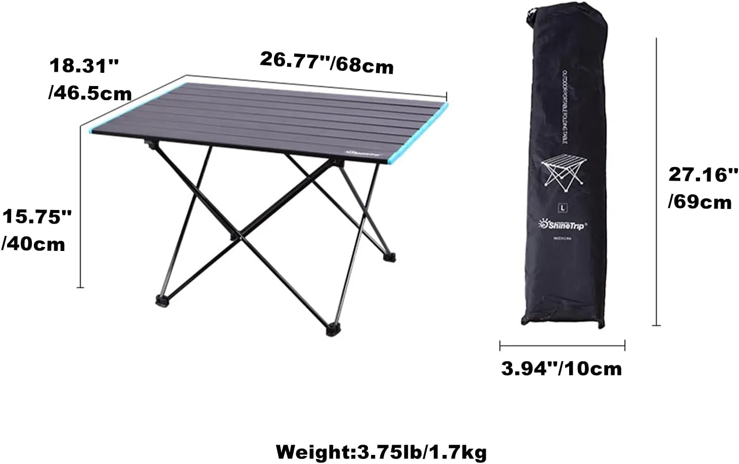 UNISTRENGH Foldable Camping Table Portable Camping Side Tables Ultralight Waterproof Aluminum Alloy Table Top with Carrying Bag for Picnic Camp Beach Outdoor BBQ Cooking (Black-Large)