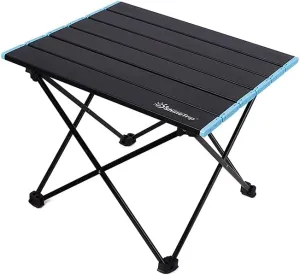 UNISTRENGH Foldable Camping Table Portable Camping Side Tables Ultralight Waterproof Aluminum Alloy Table Top with Carrying Bag for Picnic Camp Beach Outdoor BBQ Cooking (Black-Small)