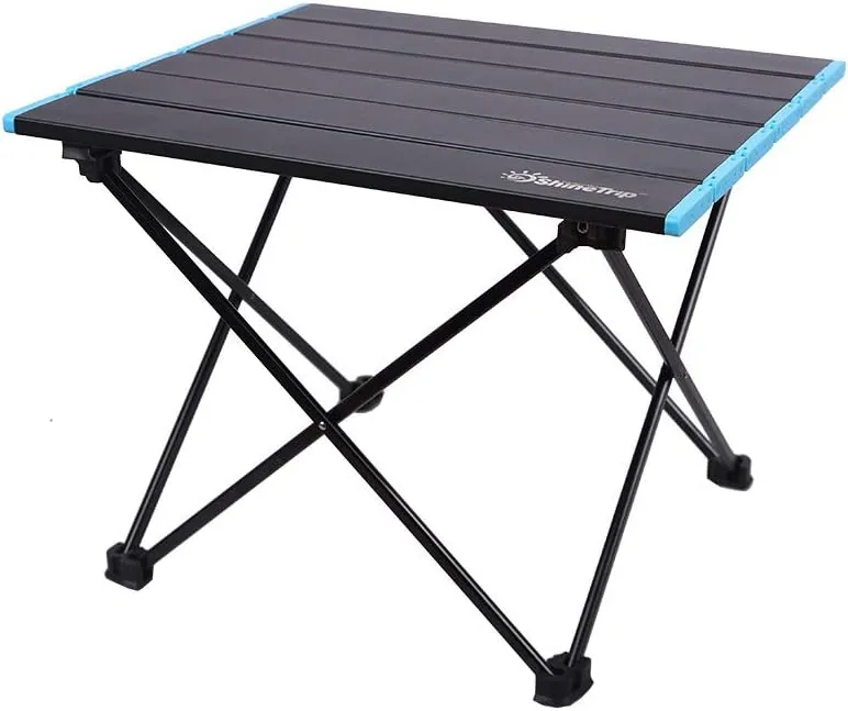 UNISTRENGH Foldable Camping Table Portable Camping Side Tables Ultralight Waterproof Aluminum Alloy Table Top with Carrying Bag for Picnic Camp Beach Outdoor BBQ Cooking (Black-Small)