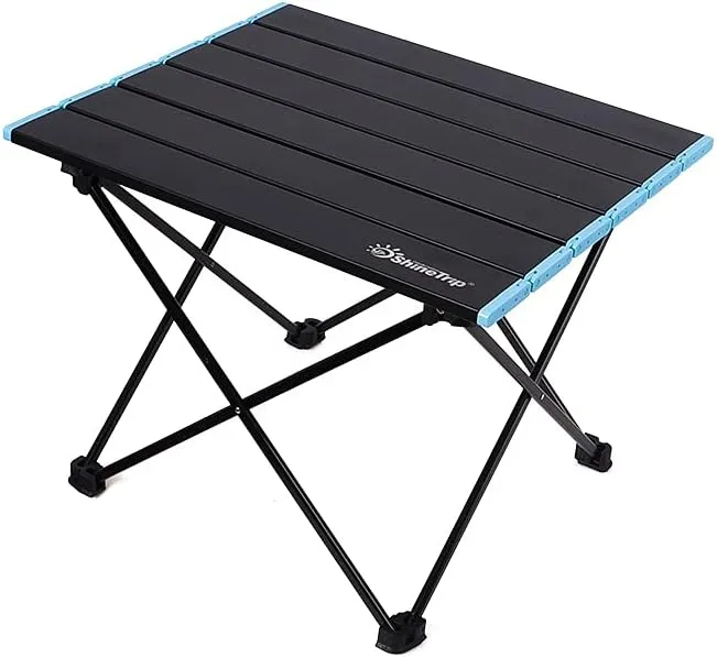 UNISTRENGH Foldable Camping Table Portable Camping Side Tables Ultralight Waterproof Aluminum Alloy Table Top with Carrying Bag for Picnic Camp Beach Outdoor BBQ Cooking (Black-Small)