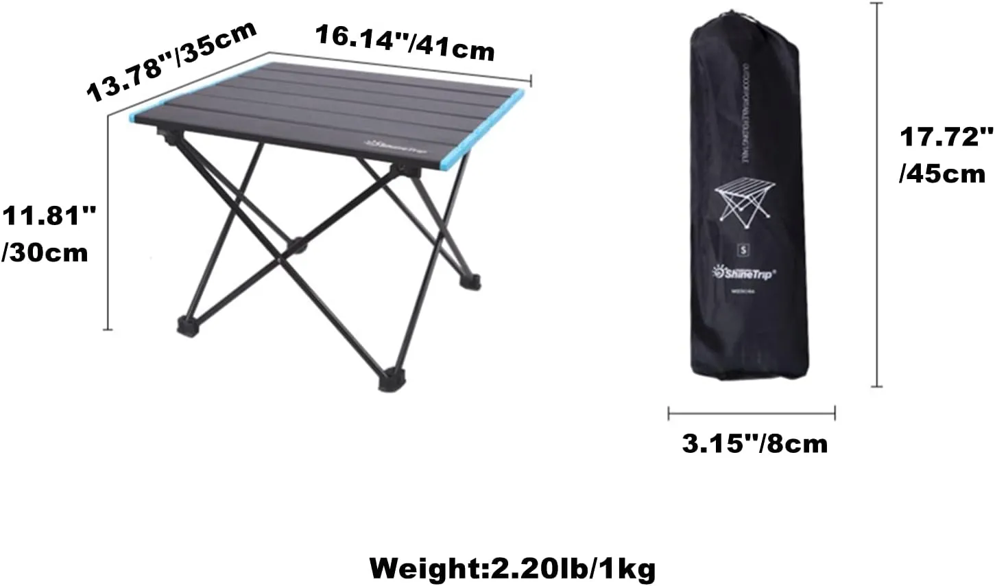 UNISTRENGH Foldable Camping Table Portable Camping Side Tables Ultralight Waterproof Aluminum Alloy Table Top with Carrying Bag for Picnic Camp Beach Outdoor BBQ Cooking (Black-Small)